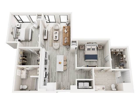 Floor plan for 2 beds, 2 baths, 1150 sqft